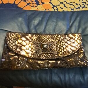 70's METALLIC COPPER W/ Blavk Gem VTG BAG/CLUTCH
